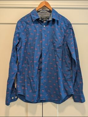 Nautica Men's Fish Novelty Printed Long Sleeve Button Down Dress Shirt Sz Small